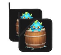 YYHWHJDE Lot de 2 sets de casseroles carrés imprimés Little Monster in the Barrel - Isolés, épais, imperméables, faciles à nettoyer