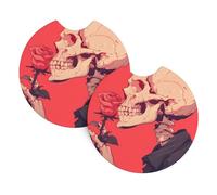 YYHWHJDE Lot de 2 sous-verres de voiture à motif rose épine et squelette - Durable et imperméable pour la protection et la décoration intérieure de la voiture