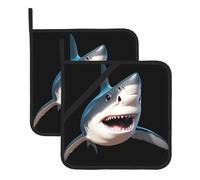YYHWHJDE Lot de 2 tapis de casserole carrés avec motifs requins surprisés, isolés, épais, imperméables, faciles à nettoyer