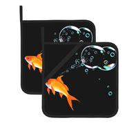 YYHWHJDE Lot de 2 tapis de cuisson isolants carrés épais et durables pour isolation thermique pour micro-ondes, four et barbecue en plein air Motif poisson rouge qui crache des bulles