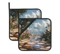 YYHWHJDE Lot de 2 tapis de pot carrés avec motif bulles sur le chemin - Isolé - Épais - Imperméable - Facile à nettoyer