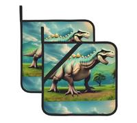 YYHWHJDE Lot de 2 tapis de pot carrés avec motifs dinosaures isolés, épais, imperméables, faciles à nettoyer