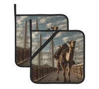 YYHWHJDE Lot de 2 tapis de pot carrés imprimés Camel on the Bridge, isolés, épais, imperméables, faciles à nettoyer