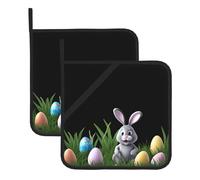 YYHWHJDE Lot de 2 tapis isolants carrés avec motif lapins comme des œufs de Pâques avec une corde de suspension latérale pratique pour un rangement facile