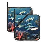 YYHWHJDE Lot de 2 tapis isolants carrés épais et durables pour isolation thermique pour micro-ondes, four et barbecue en plein air Motif requins sous la mer