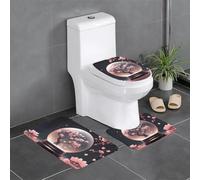 YYHWHJDE Lot de 3 tapis de salle de bain antidérapants pour toilettes, meuble-lavabo et couvercle de couvercle, 61 x 40,6 cm, motif fleur de pêcher et boule de cristal, facile à nettoyer