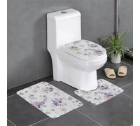 YYHWHJDE Lot de 3 tapis de salle de bain en flanelle bien conçus pour un confort semblable au spa - Motif fleurs violettes et roses - 61 x 40,6 cm