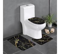 YYHWHJDE Lot de 3 tapis de salle de bain en flanelle bien conçus pour un confort semblable au spa - Motif marbre noir et doré - 61 x 40,6 cm