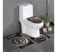 YYHWHJDE Lot de 3 tapis de sol antidérapants au design magique Motif runes nordiques boussole en forme de U Tapis de sol de toilette fermement fixé, absorbant et durable, épais et confortable