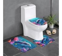 YYHWHJDE Lot de 3 tapis de sol antidérapants - Beau monde sous-marin - Motif dauphins corail - Pour un confort ultime - Salle de bain principale