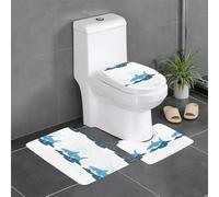 YYHWHJDE Lot de 3 tapis de sol antidérapants en forme de U Motif gouttes de pluie et requin Tapis de sol pour toilettes fermement fixé, absorbant et durable, épais et confortable