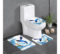YYHWHJDE Lot de 3 tapis de sol antidérapants et durables Motif oiseau parmi les fleurs bleues