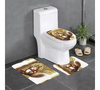 YYHWHJDE Lot de 3 tapis de sol antidérapants Motif écureuil mangeur de noix, tapis de sol de toilette en forme de U, fermement fixé, absorbant et durable, épais et confortable