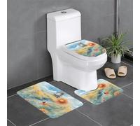 YYHWHJDE Lot de 3 tapis de sol antidérapants Motif moulin à vent dans la distance Tapis de sol de toilette en forme de U fermement fixé, absorbant et durable, épais et confortable