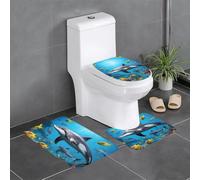 YYHWHJDE Lot de 3 tapis de sol antidérapants pour salle de bain - Motif poissons et dauphis - Pour un confort ultime
