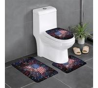 YYHWHJDE Lot de 3 tapis de sol de salle de bain motif drapeau américain feu d'artifice - Tapis de douche antidérapant à séchage rapide