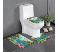 YYHWHJDE Lot de 3 tapis de sol de salle de bain motif plantes aquatiques et poissons, tapis de douche, antidérapant, séchage rapide