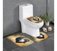 YYHWHJDE Lot de 3 tapis de sol pour salle de bain Motif poule Dessin animé Art Tapis de douche antidérapant Séchage rapide