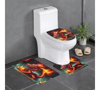 YYHWHJDE Lot de 3 tapis de sol pour salle de bain Motif Roi dragon dans le feu Tapis de bain antidérapant à séchage rapide