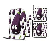 YYHWHJDE Lot de 4 jetés de four imperméables avec impression d'aubergine de dessin animé, résistant à la chaleur et couches de cuisine faciles à nettoyer pour casserole, poêle et grill