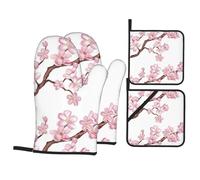 YYHWHJDE Lot de 4 jetés de four imperméables avec impression de fleurs de cerisier avec résistance à la chaleur et faciles à nettoyer pour casserole, poêle et grill
