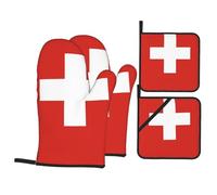 YYHWHJDE Lot de 4 jetés de four imperméables avec impression drapeau suisse avec résistance à la chaleur et facile à nettoyer pour casserole, poêle et grill