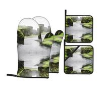 YYHWHJDE Lot de 4 jetés de four imperméables multicolores avec impression de rivières et résistance à la chaleur et faciles à nettoyer pour casserole, poêle et grill