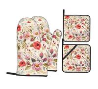 YYHWHJDE Lot de 4 maniques et maniques imperméables en polyester Motif floral moderne Noir 21 x 21 cm
