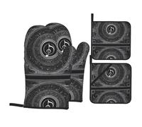 YYHWHJDE Lot de 4 maniques et maniques motif pentatonique noir - Épais et durables - Anti-brûlure et isolation thermique