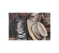 YYHWHJDE Lot de 6 sets de table pour table de salle à manger Motif chapeau de cowboy Noir 30,5 x 45,7 cm Résistant à la chaleur pour hôtels, maisons et banquets