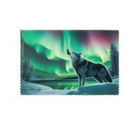 YYHWHJDE Lot de 6 sets de table résistants à la chaleur pour hôtels, maisons et banquets Motif loups hurlant dans les aurores boréales du Nord 30,5 x 45,7 cm