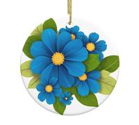 YYHWHJDE Magnifique pendentif rond en céramique avec imprimé de grandes fleurs bleues - 7,4 cm - Ajoutez une atmosphère festive aux fêtes de fin d'année