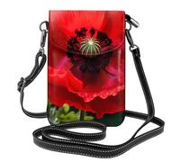 YYHWHJDE Magnifique téléphone portable pour femme avec motif coquelicot rouge avec prépuce en cuir, étui à rabat et petite bandoulière réglable