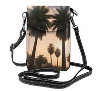 YYHWHJDE Magnifique téléphone portable pour femme avec prépuce en cuir, étui à rabat et petite bandoulière réglable Motif palmiers