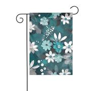YYHWHJDE Mât de drapeau de jardin à motif floral bleu sarcelle, gris et blanc, décoration de cour extérieure, 30,5 x 45,7 cm