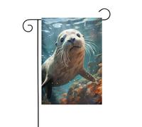 YYHWHJDE Mât de drapeau de jardin en forme de phoque dans l'eau - Décoration de cour extérieure - 30,5 x 45,7 cm