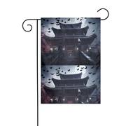 YYHWHJDE Mât de drapeau de jardin motif chauves-souris volant au crépuscule Décoration de cour extérieure 30,5 x 45,7 cm