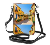 YYHWHJDE Mediterranean Street With House Prints Petit sac à bandoulière en cuir pour femme, imperméable et durable