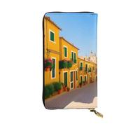 YYHWHJDE Mediterranean Street with Houses Printing Quality Leather Long Clutch Wallet Designed for Fashion Girls and Women Stylish 19 x 10.5 cm, Noir , Taille unique
