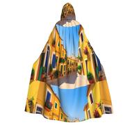 YYHWHJDE Mediterranean Street With Houses Prints Halloween Cape à capuche pour homme et femme Vêtements Manteau Jeu de rôle