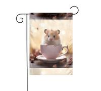 YYHWHJDE Mignon hamster dans une tasse à thé - Mât de drapeau de jardin - Décoration extérieure - Double face - 30,5 x 45,7 cm