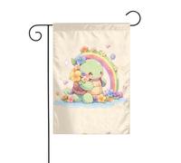 YYHWHJDE Mignon tortue sous l'arc-en-ciel Mât de drapeau de jardin Décoration de cour extérieure Double face 30,5 x 45,7 cm