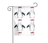 YYHWHJDE Mille grues tenant des cœurs rouges - Mât de drapeau de jardin - Décoration de cour extérieure - Double face - 30,5 x 45,7 cm