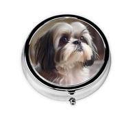 YYHWHJDE Mini pilulier rond 5,1 x 5,1 x 1,8 cm - Mini boîte de voyage pour médicaments de voyage pour sac à main, poche Shih Tzu imprimé chien