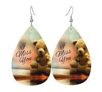 YYHWHJDE Miss You Bear Boucles d'oreilles en cuir en forme de larme - Couches pendantes vibrantes pour femme, bijoux tendance légers pour les fêtes et au quotidien