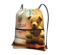YYHWHJDE Miss You Bear Sac à dos avec cordon de serrage - Sac de sport léger et résistant à l'eau avec poche zippée pour les voyages et le sport