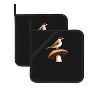 YYHWHJDE Moineau perché sur un champignon - Lot de 2 dessous de plat isolants carrés pour isolation thermique lors du retrait du couvercle, micro-ondes, four et grillades en plein air