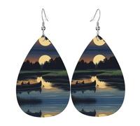 YYHWHJDE Moonlit Canoe River Picture Lot de 2 boucles d'oreilles pendantes élégantes et légères pour femmes et filles, taille unique, cuir, sans pierre précieuse, blanc
