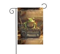 YYHWHJDE Motif Little Frog by the Radio - Mât de drapeau de jardin - Décoration extérieure - Double face - 30,5 x 45,7 cm
