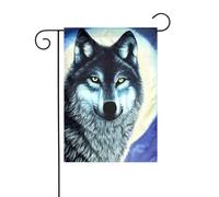 YYHWHJDE Motif loup sous la lune - Mât de drapeau de jardin - Décoration de cour extérieure - Double face - 30,5 x 45,7 cm